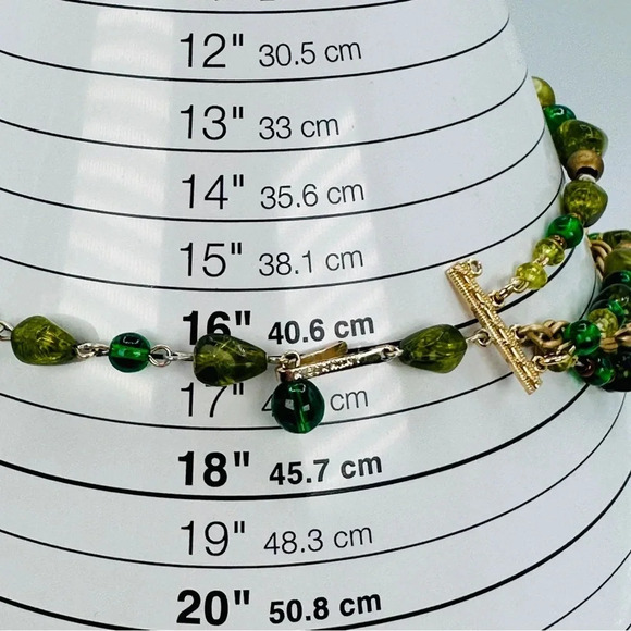 Vintage W. Germany Necklace Green Gold Beaded Multi Strand Graduated Sig… - Picture 10 of 11
